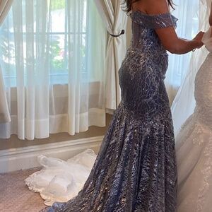 Noras bridal gown slate blue